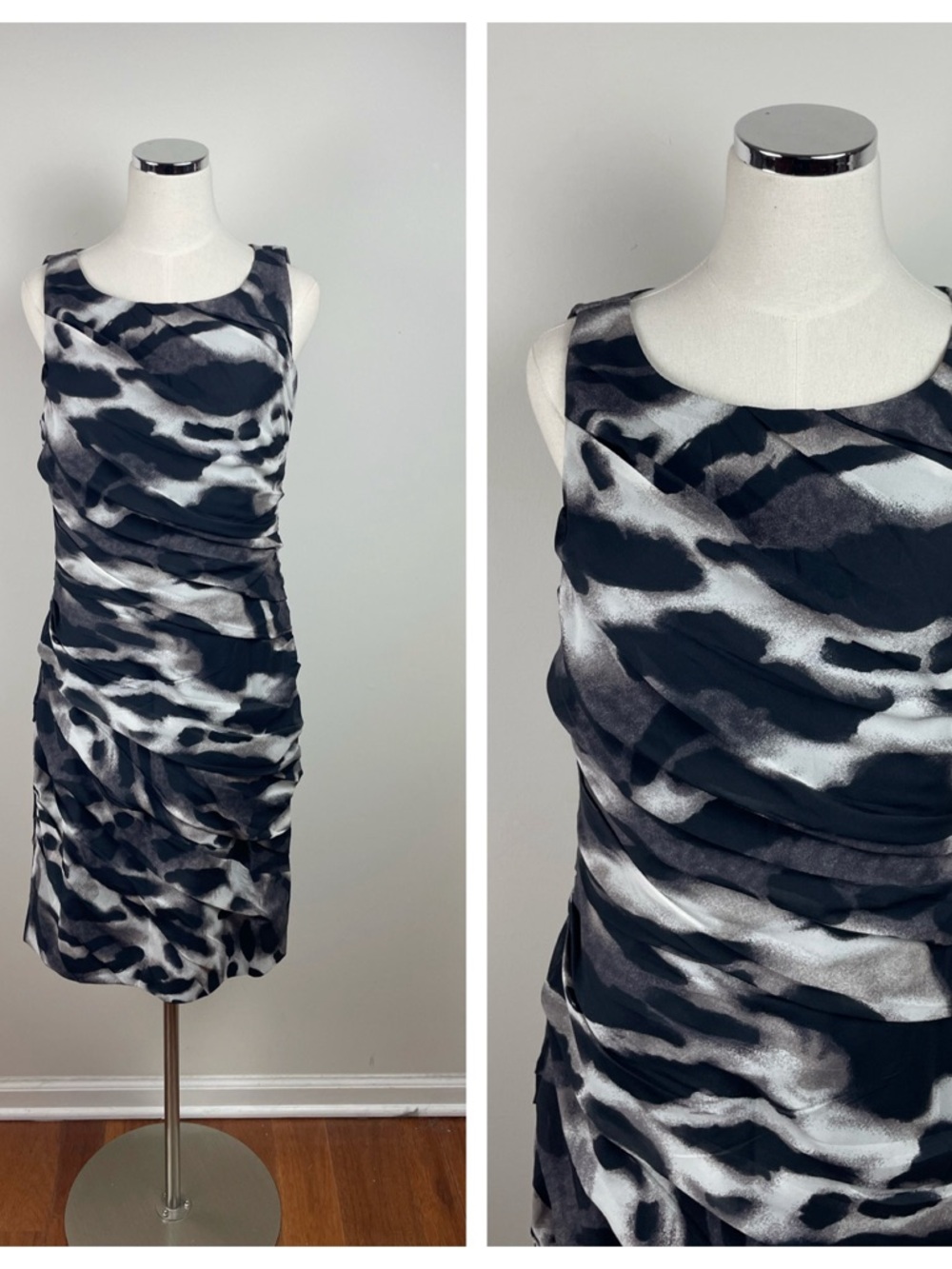 Ann Taylor Black White Brown Animal Print Ruched Dress New With Tag Women 12